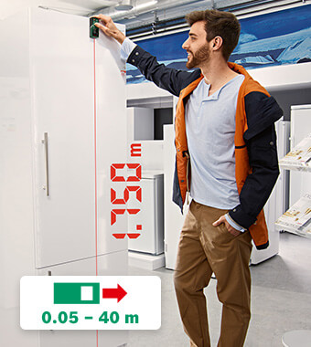 Precise measurements up to 40 m with
app-connected documentation
• Laser-precise measurements of distances up to 40 m.
• Integrated functions for easy gauging of length,
surface areas, and volumes. Bosch 0603672101 UniversalDistance 40C Laser Distance Measure