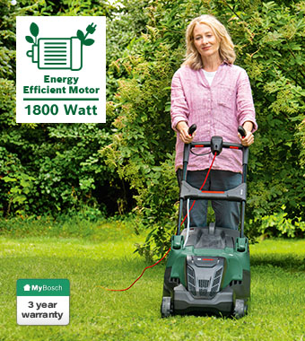 Bosch AdvancedRotak 44-750 Rotary corded Lawnmower ErgoSlide Ergoflex handles comfortable manoeuvrability GrassCombs