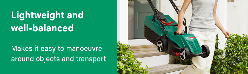 Lightweight and well-balanced
Makes it easy to manoeuvre around
objects and transport. Bosch ROTAK 32-12 Lawnmower Lightweight