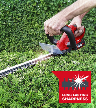 Long-lasting sharpness
The laser-cut, diamond-ground steel blades offer the highest
precision and guarantee long service life of the hedge trimmer. Einhell GE-CH 1846 Li 18v Cordless Hedge Trimmer 460mm