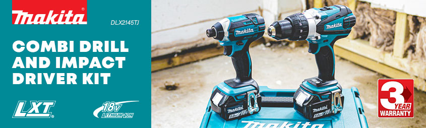 Makita DLX2145TJ 18v LXT Cordless
Combi Drill and Impact Driver Kit Makita DLX2145TJ 18v LXT Cordless Combi Drilld Impact Driver Kit