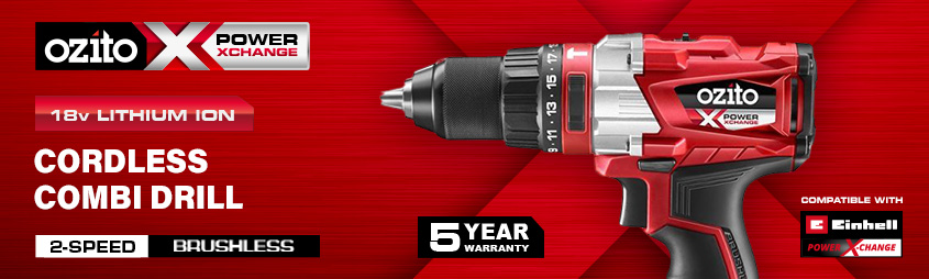 Ozito PXBHS 18v Power-X-Change
Cordless Brushless Combi Drill Ozito PXBHS 18v Cordless Brushless Combi Drill