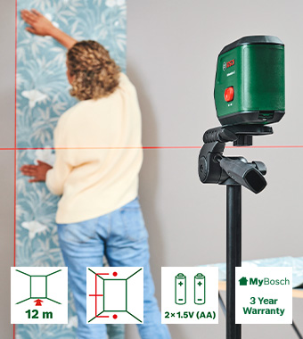 Laser points and lines automatically align and
are straight due to self-levelling function. Bosch UNIVERSALLEVEL 2 Basic Cross-Line Laser Level 12m range 0603663f00
