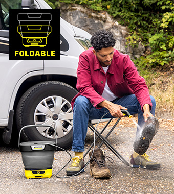New folding water tank allows
for storage in tight spaces. Karcher OC 3 Lithium Foldable Portable Cleaner