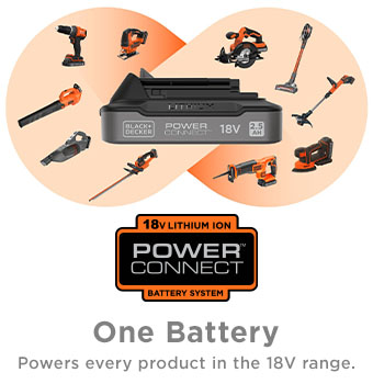 Part of the 18V POWERCONNECT™ battery system;
the 18V battery can be used with all BLACK+DECKER
18V cordless power tools, garden tools, and
household appliances. Black Decker BDL2518S Genuine PowerConnect 18v Li-ion Battery 2.5Ah robust compact LED charge level indicator
