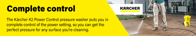 The Kärcher K 2 Power Control pressure washer puts you in
complete control of the power setting, so you can get the
perfect pressure for any surface you Karcher K2 Power Complete Control