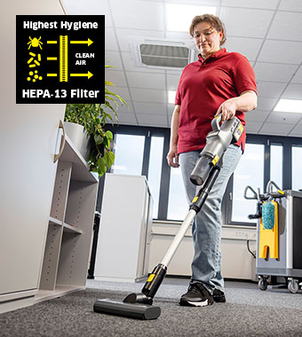 Karcher LVS 1/2 BP cordless stick vacuum with HEPA-13 filter for highest hygiene standards