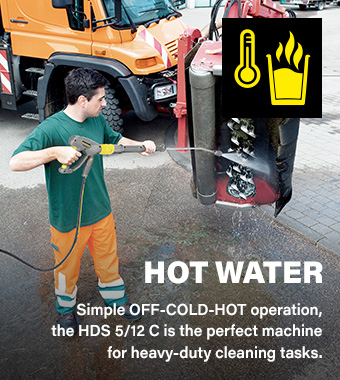 Hot Water
Simple OFF-COLD-HOT operation,
the HDS 5/12 C is the perfect machine for
heavy-duty cleaning tasks
where time is of the essence. Karcher 12729020 HDS 5/12 C Professional EASY!Lock EASYLock eco!efficiency Hot-Water Pressure Washer