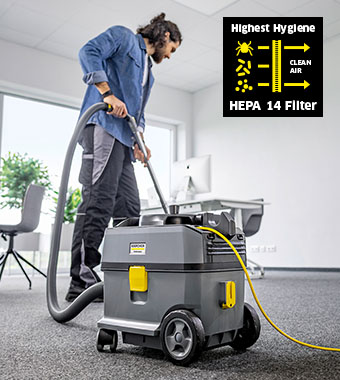 Kärcher T 10/1 HEPA professional dry vacuum cleaner with HEPA 14 filter for highest hygiene standards