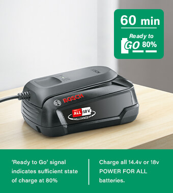 Ready-to-Go signal indicates sufficient
state of charge at 80% Bosch AL18V-20 CV Charger Pack 18v Cordless Charge Time