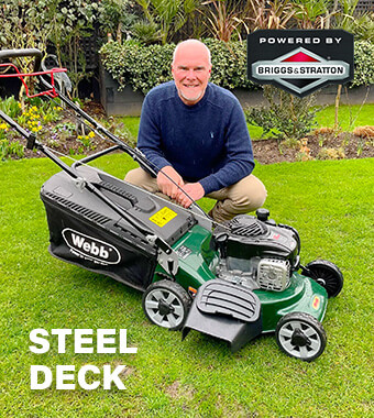 Durable steel cutter deck. Premium Briggs & Stratton 500E engine. Webb Supreme WER18HW4 steel cutter decks premium Briggs Stratton 500E engine