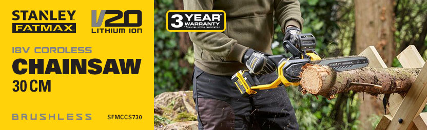 Stanley FatMax V20
18v Cordless Brushless
Chainsaw 300mm SFMCCS730 Stanley FatMax V20 18v Cordless Brushless Chainsaw 300mm SFMCCS730