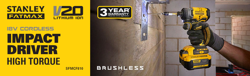 Stanley FatMax V20
18v Brushless Cordless
Impact Driver SFMCF810 Stanley FatMax V20 18v Brushless Cordless Impact Driver SFMCF810