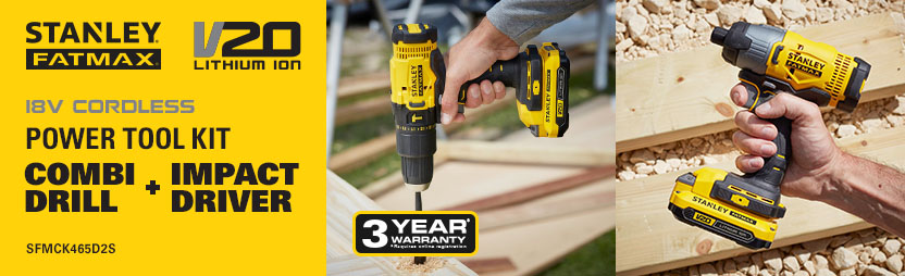 Stanley Fatmax V20 SFMCK465D2S 18v Cordless Combi Drill and Impact Driver Power Tool Kit