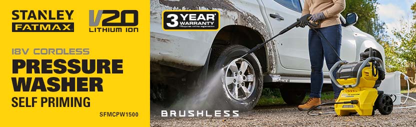 Stanley FatMax V20
18v Cordless Brushless
Pressure Washer
SFMCPW1500 Stanley FatMax V20 18v Cordless Brushless Pressure Washer SFMCPW1500