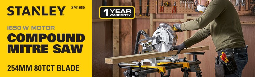 Stanley SM1650
Compound Mitre Saw
254mm Stanley SM1650 Compound Mitre Saw 254mm