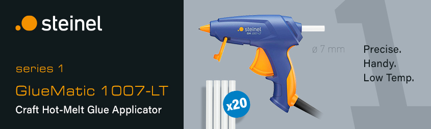 Steinel GLUEMATIC 1007-LT
Low Temperature Craft Hot-Melt Glue Applicator and Glue Sticks Steinel GLUEMATIC 1007-LT Low Temperature Craft Hot-Melt Glue Gun Applicator Sticks