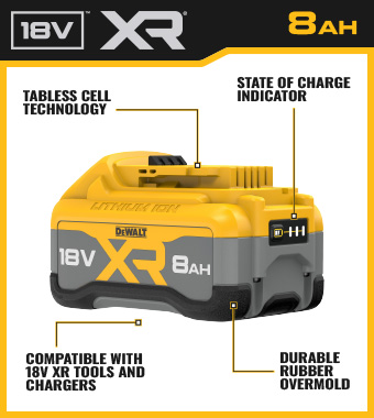 DeWalt DCB1880-XJ 18v XR 8Ah longest lifespan battery Guage charge indicator