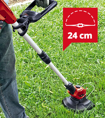 Keep your lawn looking immaculate in
those places which cannot be reached
by a lawnmower. Einhell GE-CT 18 Li 18v Cordless Telescopic shaft Grass Trimmer and Edger 24cm