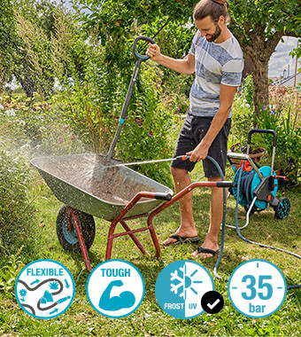 Ready-to-use set with 30 m long,
tough textile hose for long and
challenging irrigations. Gardena Liano XTREME 18477-20 Textile Hose 30m Tough Flexible Lightweight