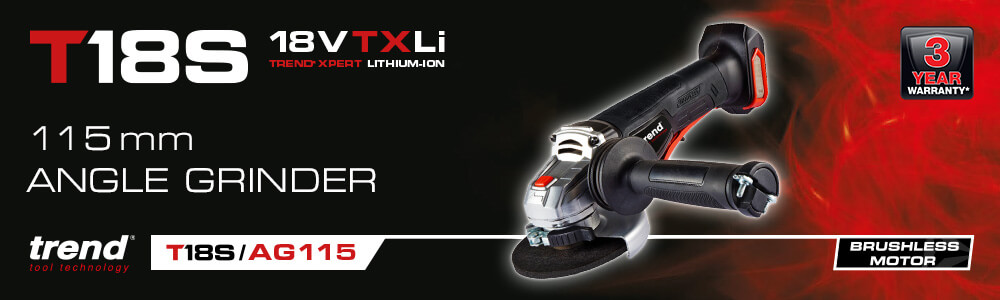 Trend T18S-AG115 18v Cordless Brushless Angle Grinder 115mm
