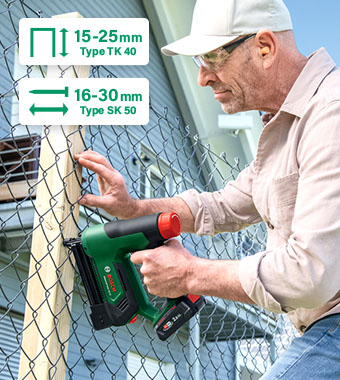 Bosch AdvancedTacker 18V-25 18v Cordless Versatile 2in1 side-loading magazine narrow crown staples brad nails