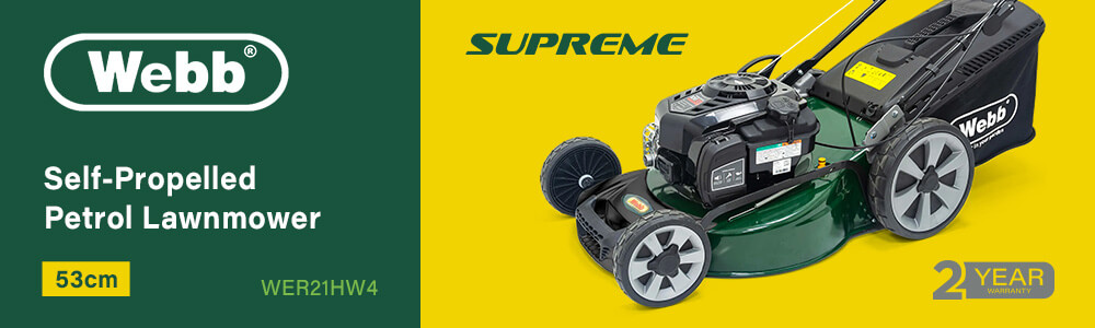Webb Supreme WER21HW4
Self-Propelled Petrol Rotary Lawnmower 530mm Webb Supreme WER21HW4 Self Propelled Petrol Rotary Lawnmower