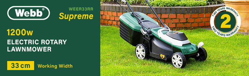 Webb WEER33RR Classic Supreme
Electric Rotary Lawnmower with Rear Roller 330mm Webb WEER33RR Classic Supreme Electric Rotary Lawnmower Rear Roller