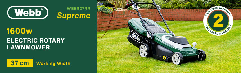 Webb WEER37RR Classic Supreme
Electric Rotary Lawnmower with Rear Roller 370mm Webb WEER37RR Classic Supreme Electric 1600W motor Rotary Lawnmower Rear Roller