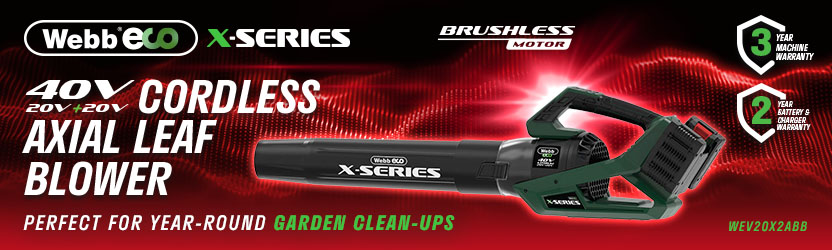 Webb X-Series WEV20X2ABB 40V Cordless Brushless Axial Leaf Blower – 3 Year Warranty Webb X-Series WEV20X2ABB 40V (20V+20V) cordless brushless axial leaf blower with 3-year machine and 2-year battery warranty