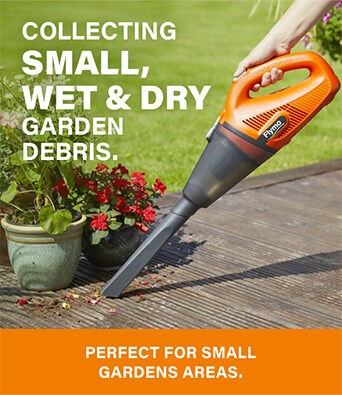 Perfect for small garden areas.
Collecting small, wet & dry garden debris. Flymo SIMPLIVAC LI 18v Cordless Wet Dry Garden Vacuum