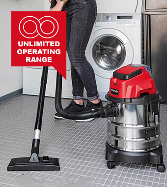 Cordless, Unlimited Operating Range Einhell TC-VC 18-20 Li S Wet Dry Stainless Steel Vaccuum Cleaner blowing function