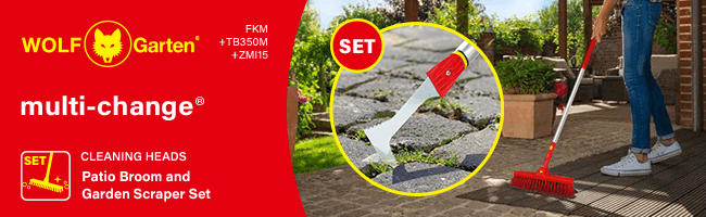 Wolf Garten P513 Multi-Change
Patio Broom, Garden Scraper and 142cm Handle Set WolfGarten P513 MultiChange FKM TB350M ZMI15 Patio Broom Scraper 142cm Handle Set