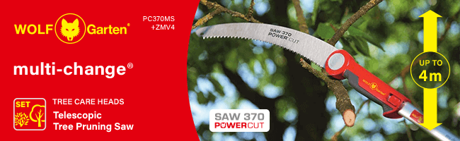 Wolf Garten P591 Multi-Change
Telescopic 2,2-4m Tree Pruning Saw WolfGarten P591 MultiChange Telescopic Tree Pruning Saw PC370MS 4m Handle ZMV4 Set