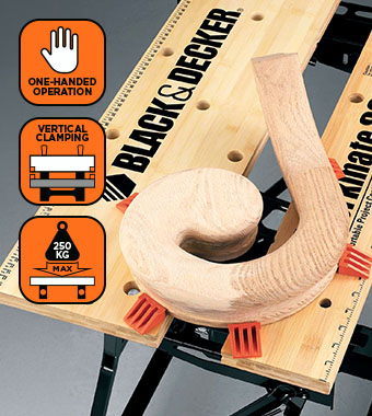 BLACK+DECKER WM825 Workmate one-handed vertical clamping of irregular shapes, 250kg max load