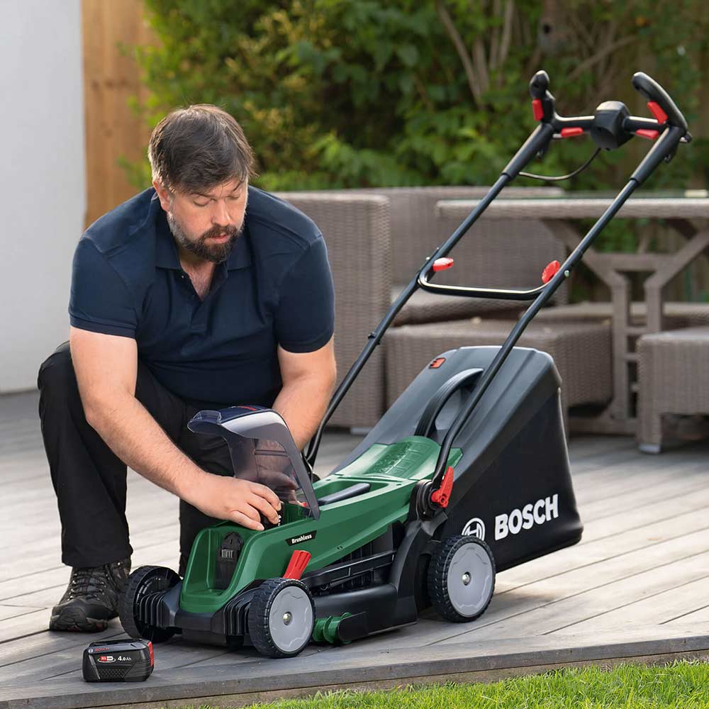 Bosch battery lawn mower with roller discount