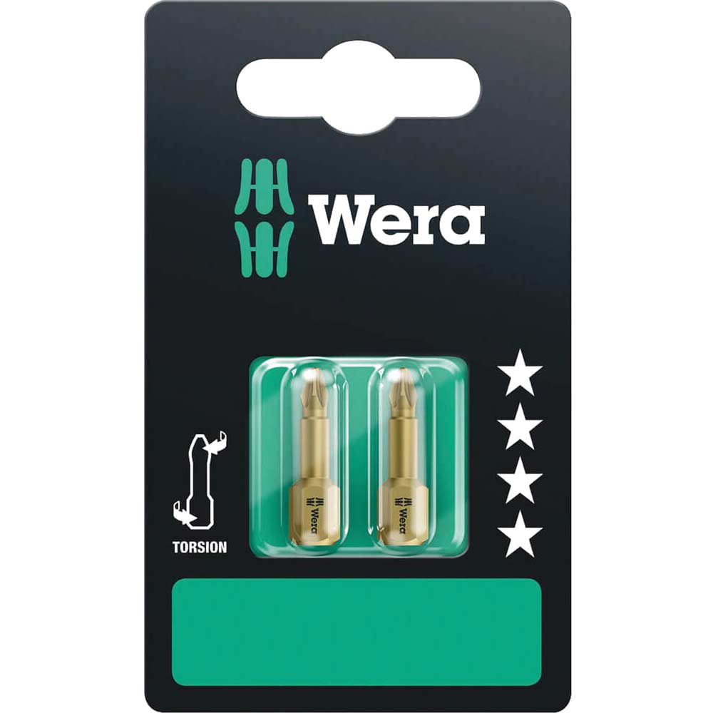 Wera Torsion Extra Hard Pozi Screwdriver Bits Pz1 25Mm Pack Of Size 2