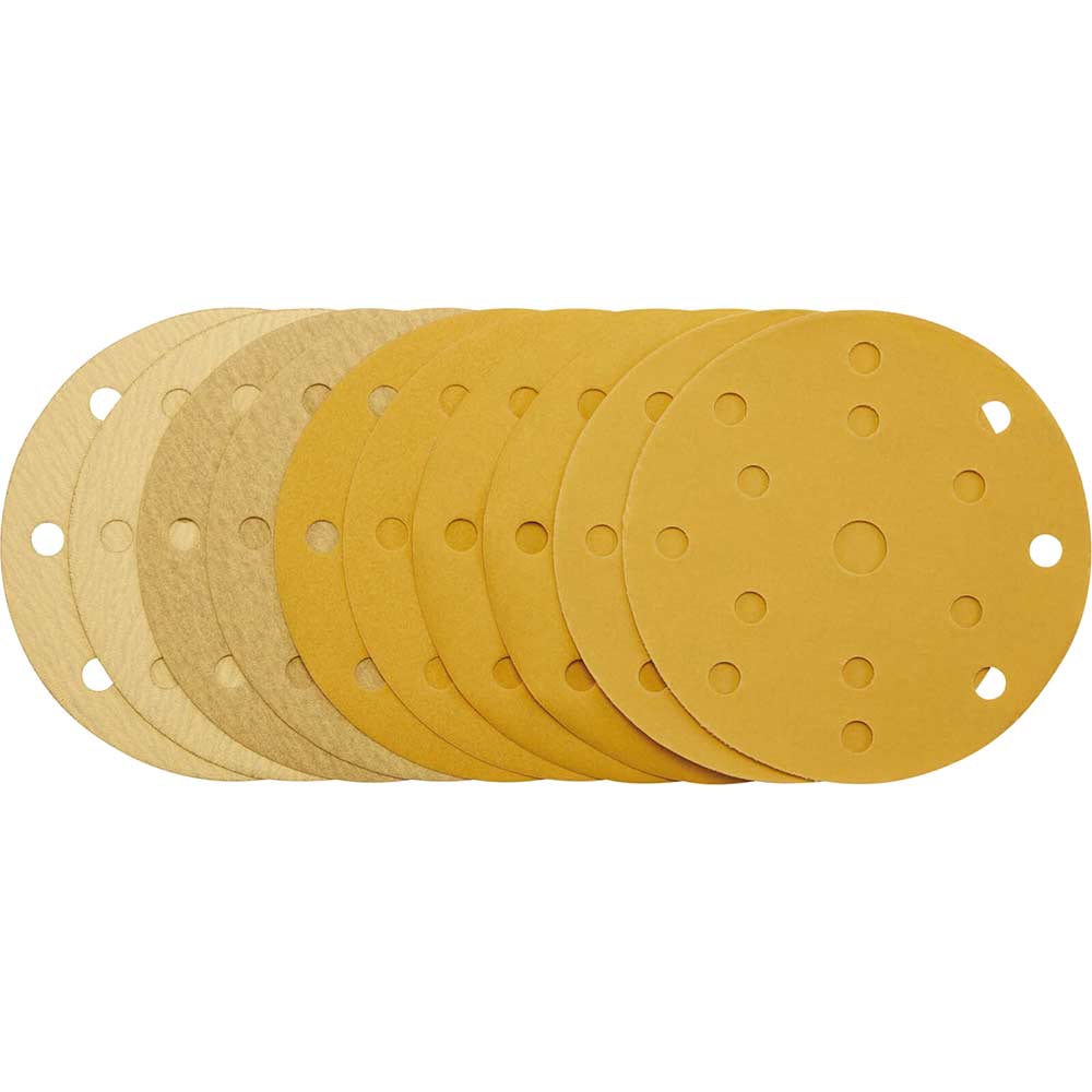 Draper Gold Hook And Loop Sanding Discs 150Mm 150Mm Assorted Pack Of Size 10