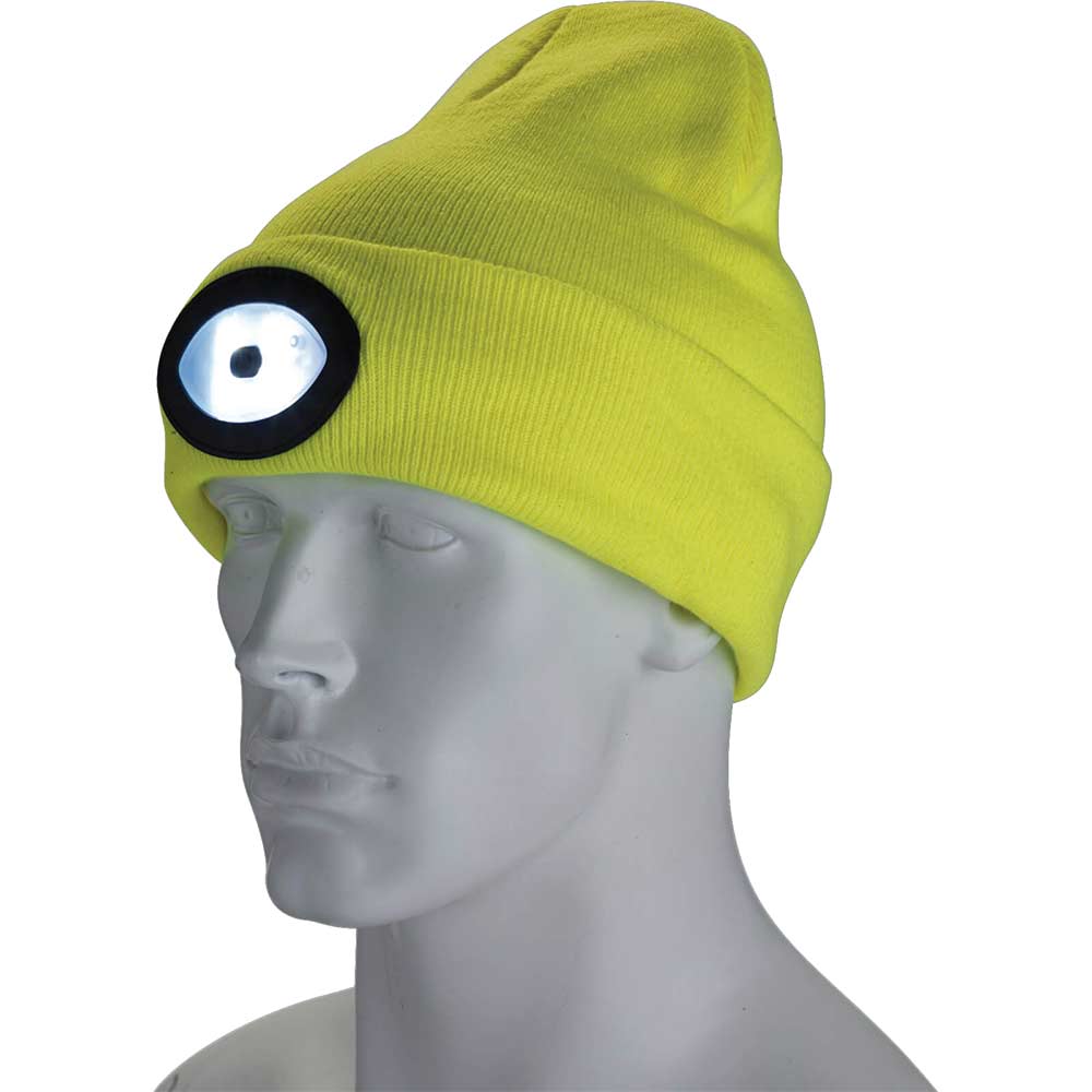 Draper Yellow Beanie Hat And Usb Rechargeable Led Headlight Medium