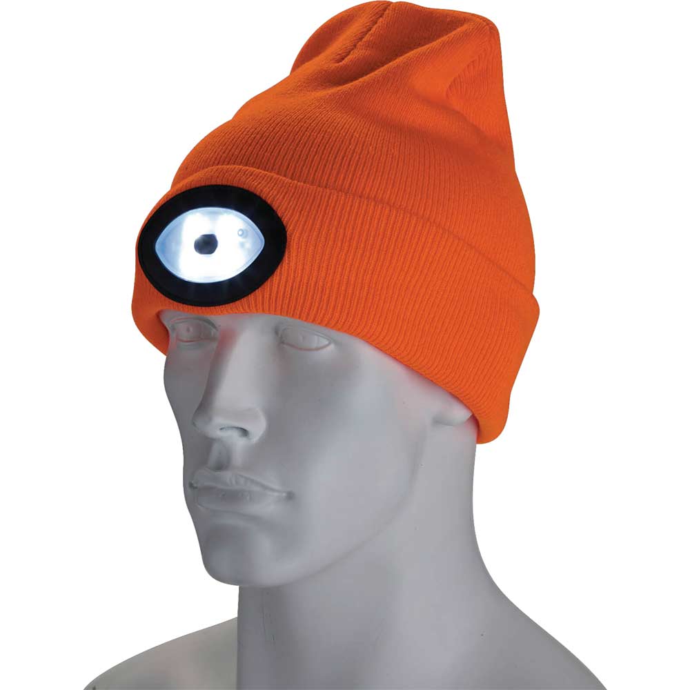 Draper Orange Beanie Hat And Usb Rechargeable Led Headlight Medium