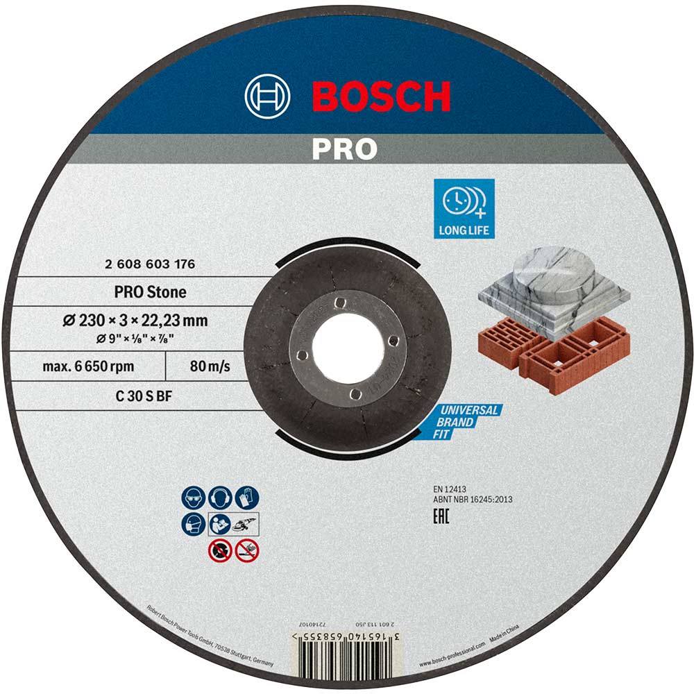 Bosch Professional Bosch Standard Depressed Centre Stone Cutting Disc 230Mm 3Mm 22Mm Size 30