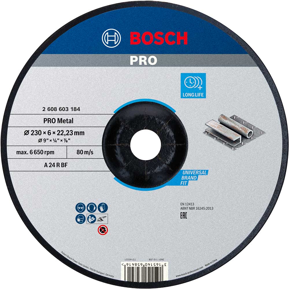 Bosch Professional Bosch Standard Depressed Centre Metal Grinding Disc 230Mm 6Mm 22Mm Size 24