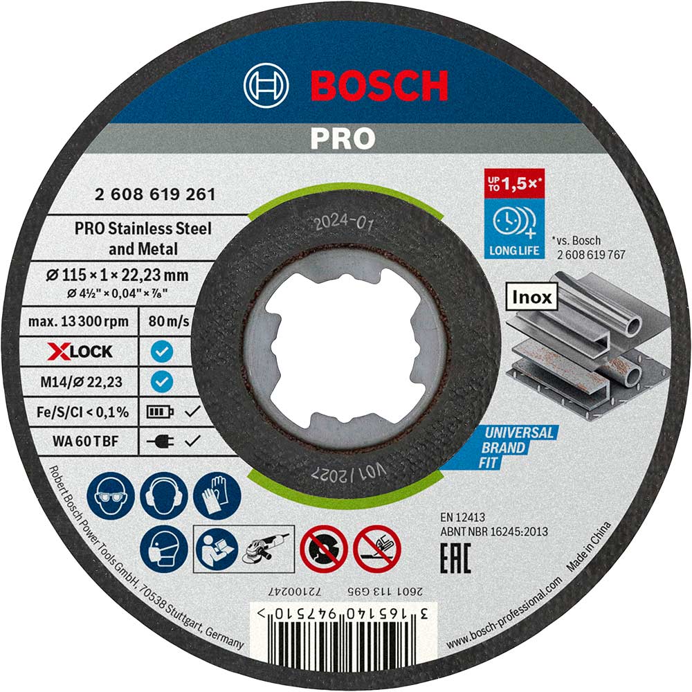 Bosch PRO X Lock Inox Flat Thin Metal Fast Cutting Disc - 115mm Pack of ...