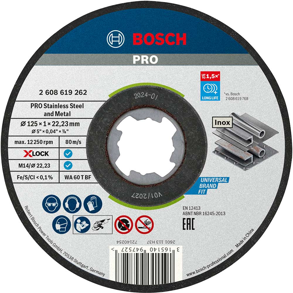 Bosch PRO X Lock Inox Flat Thin Metal Fast Cutting Disc 125mm Pack of 10