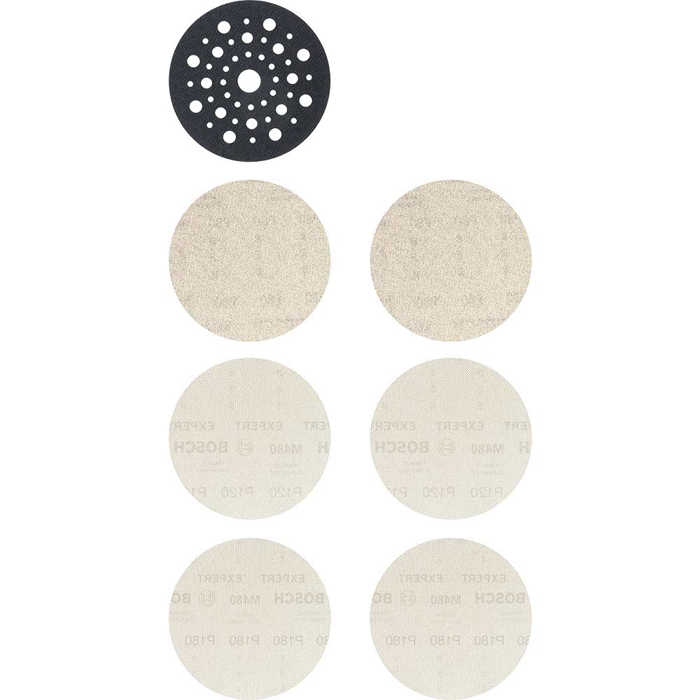 Bosch EXPERT M480 125mm Net Abrasive Sanding Disc 125mm Assorted Pack of 7