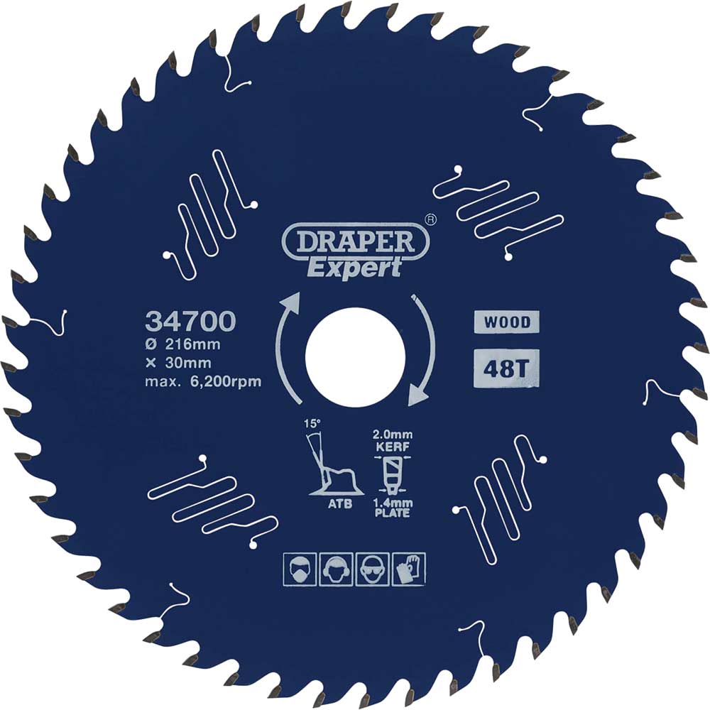 Draper Expert Ptfe Tct Circular Saw Blade For Wood 216Mm 48T 30Mm Size 48