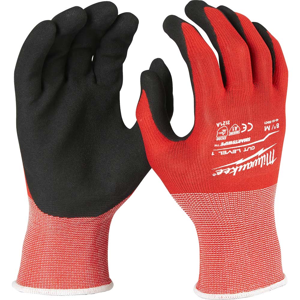 Milwaukee Cut Level 1 Dipped Work Gloves - Black / Red Cut Level: A, Size M Pack Quantity: 1