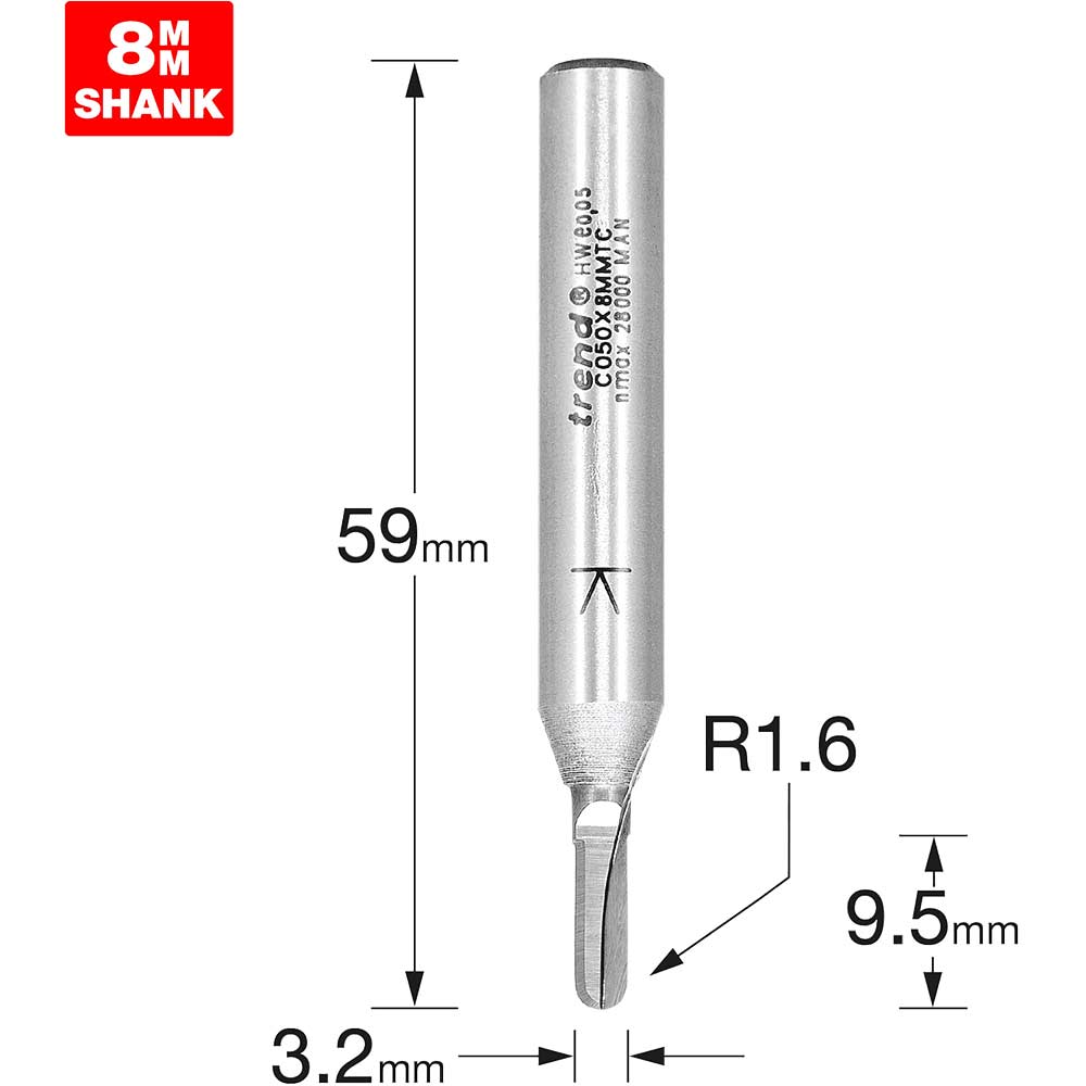 Trend Craftpro Radius Router Cutter 3.2Mm 9.5Mm 8Mm Size 3.2