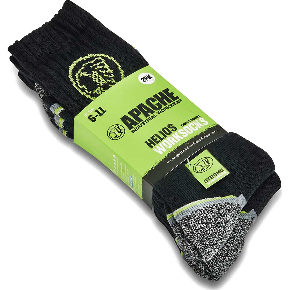 Apache Men's Black Helios Pair Pack Of Work Socks Size 2
