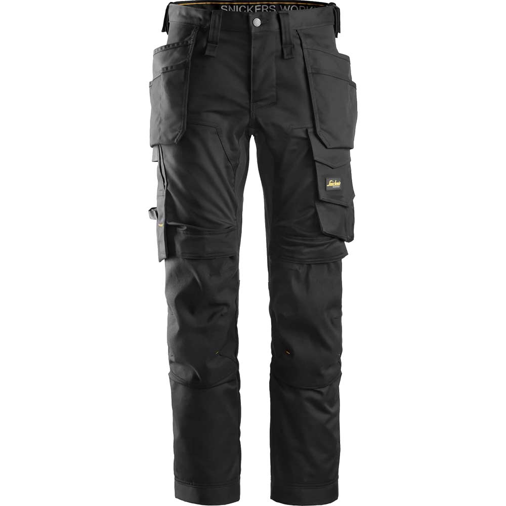 Snickers Men's Black 6241 Allround Work Stretch Slim Fit Trousers Holster Pockets 35" 32" Size 35